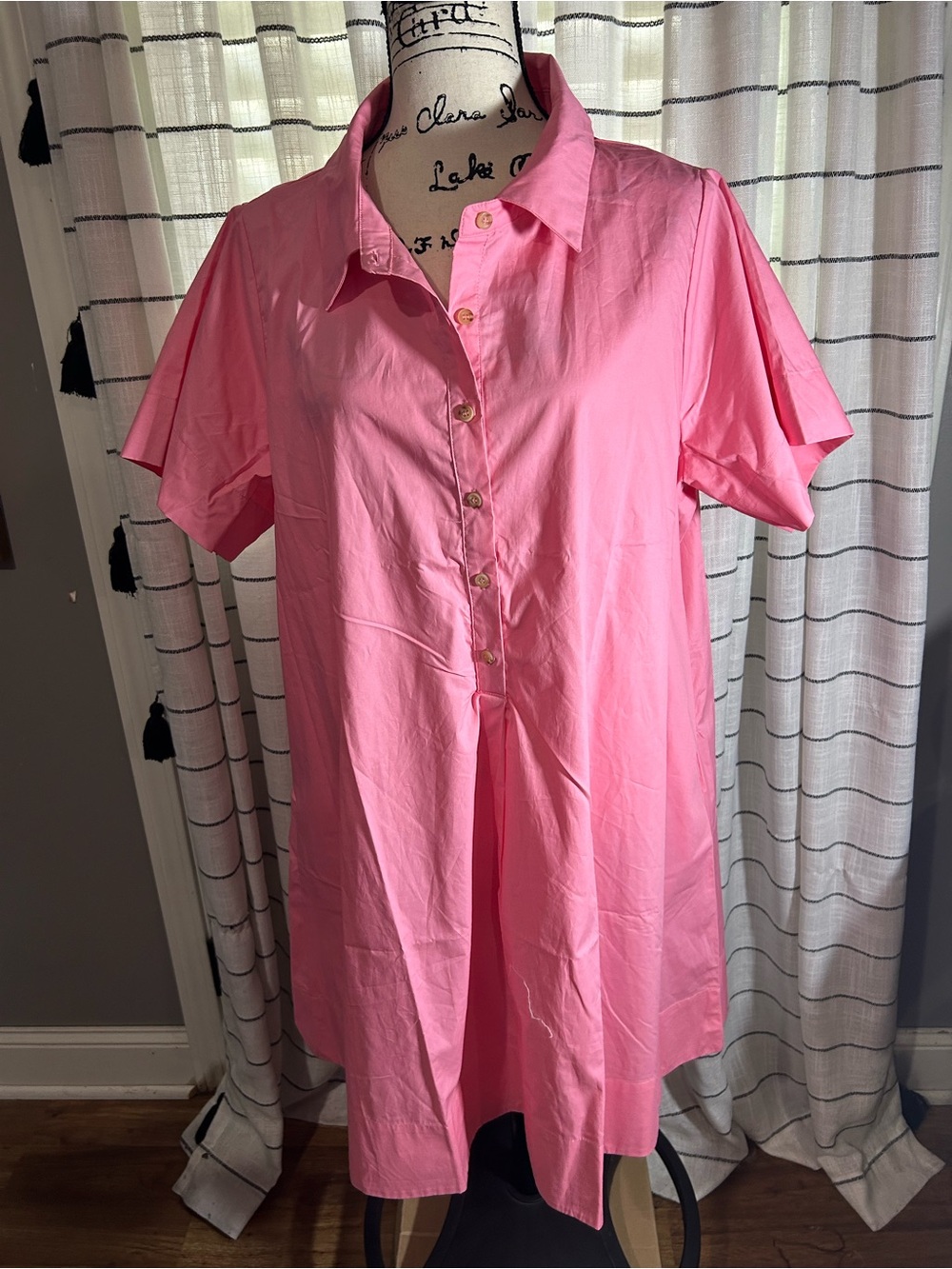 Chic Soul Pink Button-Front Collared Shirt Dress